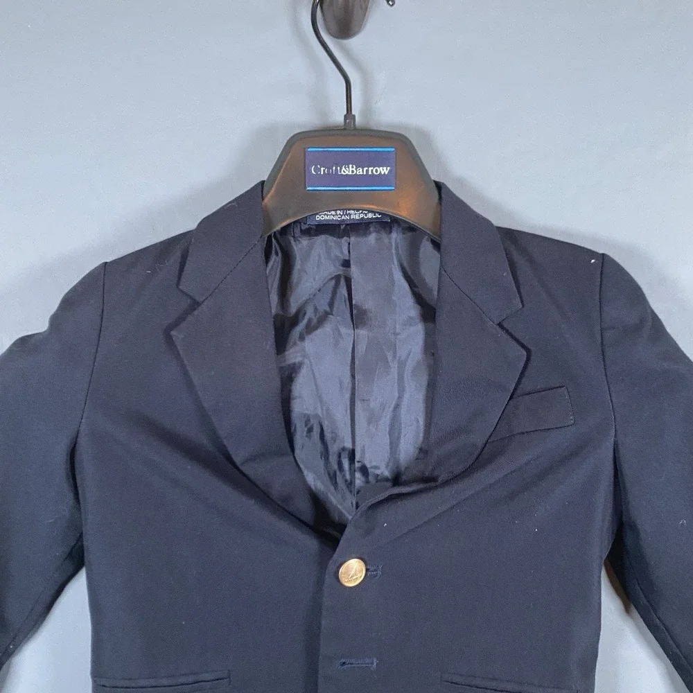 Nautica Boys Size 5 Regular Navy Blue‎ 2-Button Blazer Sport Coat Gold Buttons